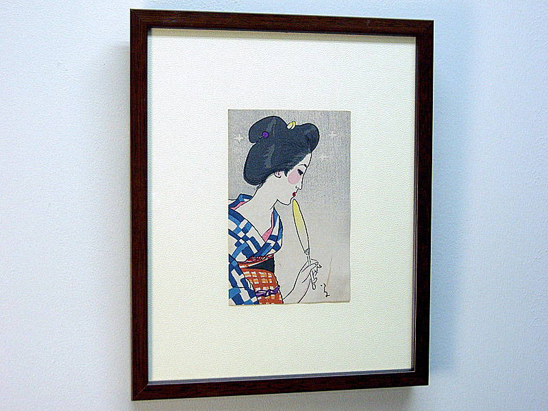 竹久夢二 版画 木版画 女性 椿 反物女性 - 版画